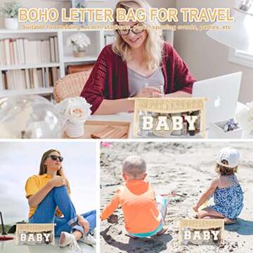 Cute Boho Patch Baby Bag Clear Makeup Letter Bag, Waterproof Zipper Make up Bag Toiletry Pouch for Women Girls, Clear Letter Patch Cosmetic Bag Transparent Organizer Pouch for Travel(Baby, Beige)