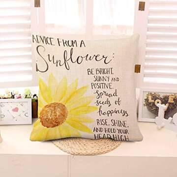 oFloral Decorative Advice from A Sunflower Print Throw Pillow Cases for Sofa Bedroom Pillow Covers Gift Household Pillowcase 18" X 18" (Only Pillowcas