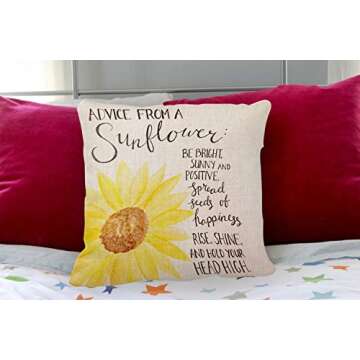 oFloral Decorative Advice from A Sunflower Print Throw Pillow Cases for Sofa Bedroom Pillow Covers Gift Household Pillowcase 18" X 18" (Only Pillowcas