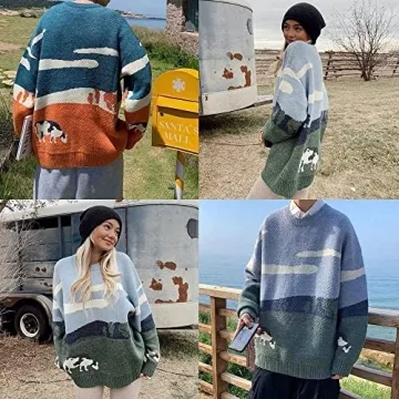 Vamtac Oversize Cow Sweater - Cozy Unisex Knit Jumper