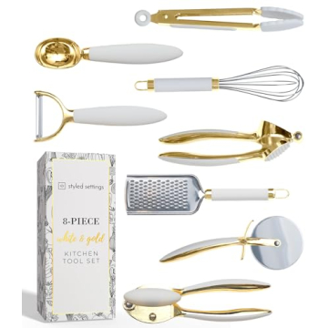 Elegant 8 Piece Gold and White Kitchen Tool Set for Every Cook