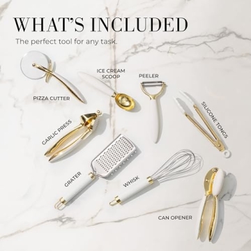 Elegant 8 Piece Gold and White Kitchen Tool Set for Every Cook
