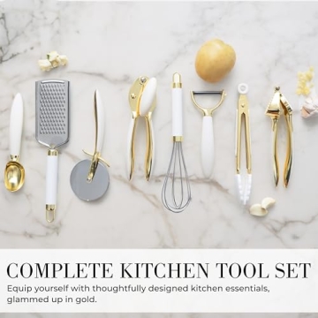 Elegant 8 Piece Gold and White Kitchen Tool Set for Every Cook
