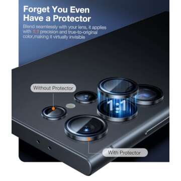 UltraGlass Unbreak Top 9H+ Glass for Samsung Galaxy S25 Ultra Camera Lens Protector [Military Grade Shatterproof & Longest Durable] S25 Ultra Lens Protector S25Ultra, Black