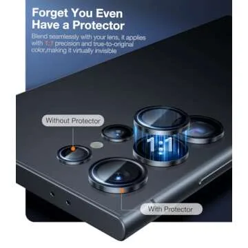 UltraGlass Unbreak Top 9H+ Glass for Samsung Galaxy S25 Ultra Camera Lens Protector [Military Grade Shatterproof & Longest Durable] S25 Ultra Lens Protector S25Ultra, Black