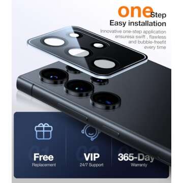 UltraGlass Unbreak Top 9H+ Glass for Samsung Galaxy S25 Ultra Camera Lens Protector [Military Grade Shatterproof & Longest Durable] S25 Ultra Lens Protector S25Ultra, Black