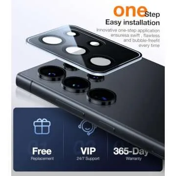UltraGlass Unbreak Top 9H+ Glass for Samsung Galaxy S25 Ultra Camera Lens Protector [Military Grade Shatterproof & Longest Durable] S25 Ultra Lens Protector S25Ultra, Black