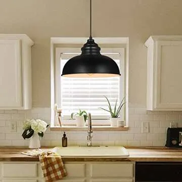 KARMIQI Industrial Pendant Lighting for Kitchen Island, Vintage Pendant Light for Kitchen, Black Metal Farmhouse Hanging Light for Dining Room, Bar, Restaurant