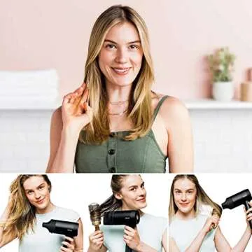 Shark HD125CO Hair Blow Dryer HyperAIR Fast-Drying with IQ 2-in-1 Concentrator and Styling Attachments, Auto Presets, Rotatable Hot Air Brush, No Heat Damage, Ionic, Black (Renewed)