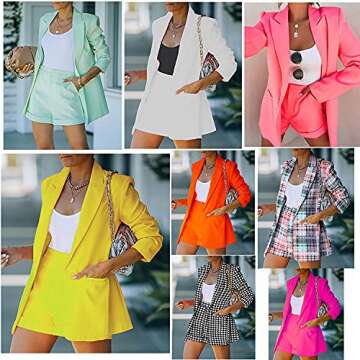 HuiSiFang 2 Piece Outfits for Women Houndstooth Blazer Jackets Suits & Shorts Set Sexy Elegant Jumpsuit with Pockets A-mixed Color