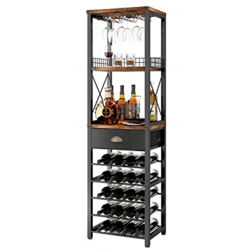 Homeiju Wine Rack Secure Storage for 20 Bottles and Glasses