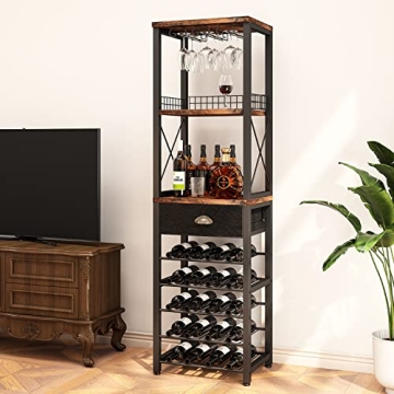 Homeiju Wine Rack Secure Storage for 20 Bottles and Glasses