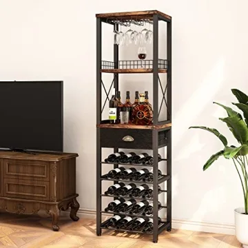 Homeiju Wine Rack Secure Storage for 20 Bottles and Glasses