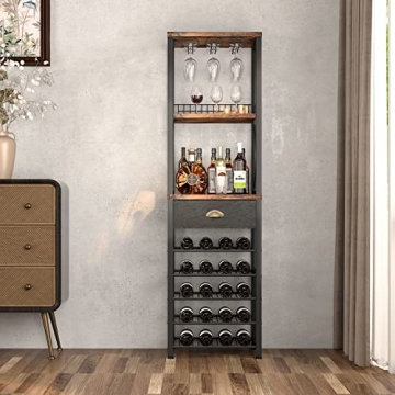 Homeiju Wine Rack Secure Storage for 20 Bottles and Glasses