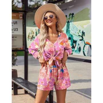 Ekouaer Women's Hawaiian 2 Piece Lounge Set for Summer Fun