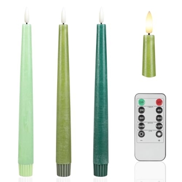 AFINETH Green Flameless Taper Candles with Remote Control
