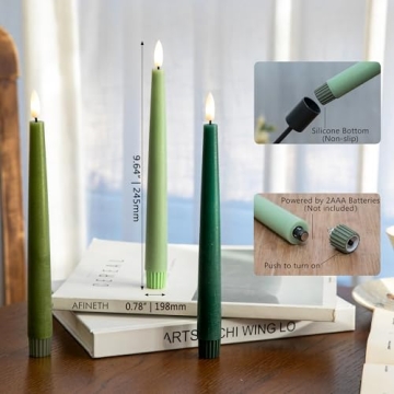 AFINETH Green Flameless Taper Candles with Remote Control