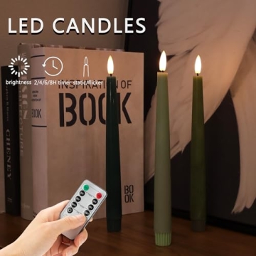 AFINETH Green Flameless Taper Candles with Remote Control