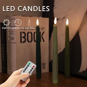 AFINETH Green Flameless Taper Candles with Remote Control