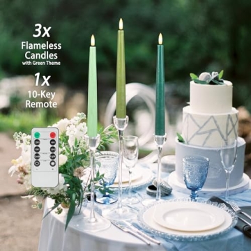 AFINETH Green Flameless Taper Candles with Remote Control