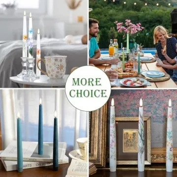 AFINETH Green Flameless Taper Candles with Remote Control