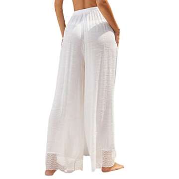 RUEWEY Women Cotton Linen Cover Up Wide Leg Pants