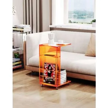 Clear Acrylic Side Table on Lockable Wheels for Small Spaces
