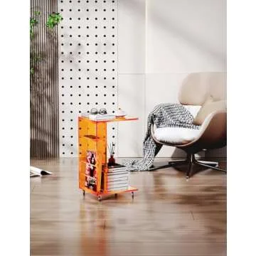 Clear Acrylic C-Shaped Side Table with Lockable Wheels