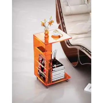 Clear Acrylic C-Shaped Side Table with Lockable Wheels