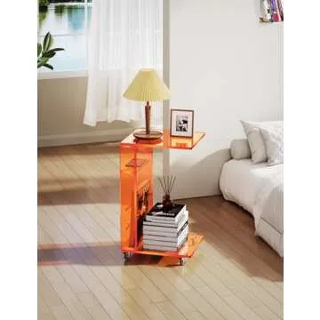 Clear Acrylic C-Shaped Side Table with Lockable Wheels