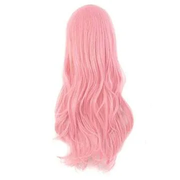 MapofBeauty 28" 70cm Long Curly Hair Ends Costume Cosplay Wig in Pink