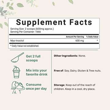 Pure Inositol Powder, Myo-Inositol B8 Powder, 1KG (2.2 Pounds), Strongly Supports Liver Health & Ant...