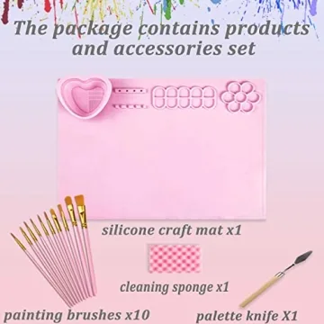 Paint Palette,Thick Silicone Craft Mat with Magnetic Pop-Up Water Cup,20×16 inches Large Silicone Mat for Painting,Sculpting,Resin Crafting,Clay and Play-Doh,Hot Glue Projects,for Adults and Kids