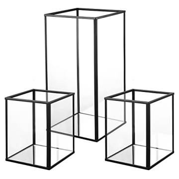 Stylish Phosphor Small Hurricane Candle Holder Set of 3 Pieces in Black Glass - Ideal for Weddings, ...