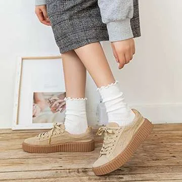 SRYL Women Ankle Socks Ruffle Turn-Cuff - 3 Pairs Light Blue