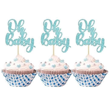 Gyufise 36Pcs Oh Baby Cupcake Toppers - Glittery Baby Shower & Birthday Decor