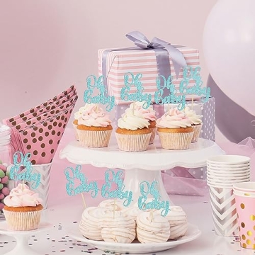 Gyufise 36Pcs Glitter Oh Baby Cupcake Toppers for Parties