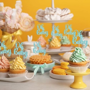 Gyufise 36Pcs Glitter Oh Baby Cupcake Toppers for Parties