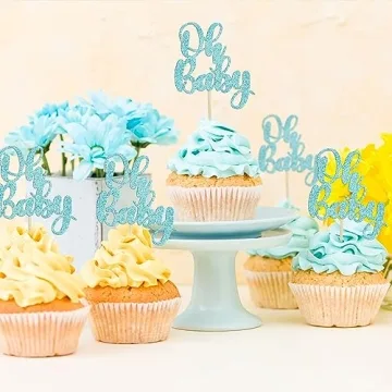 Gyufise 36Pcs Glitter Oh Baby Cupcake Toppers for Parties