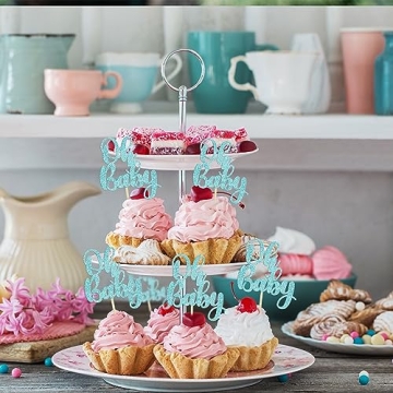 Gyufise 36Pcs Glitter Oh Baby Cupcake Toppers for Parties