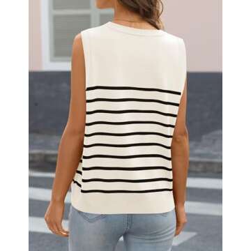 MIROL Women's Sleeveless Striped Tank Tops 2025 Summer Crewneck T-Shirts Basic Knit Casual Loose Blouse White
