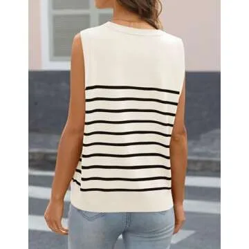 MIROL Women's Sleeveless Striped Tank Tops 2025 Summer Crewneck T-Shirts Basic Knit Casual Loose Blouse White