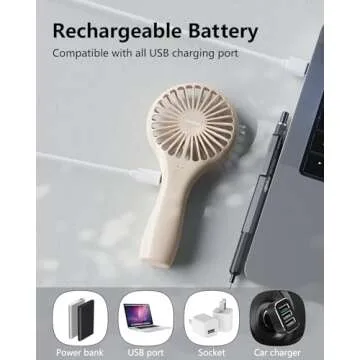 TriPole Mini Handheld Fan Battery Powered Rechargeable