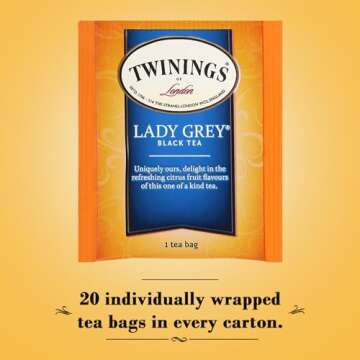 Twinings Lady Grey Tea - A Fresh, Uplifting Black Tea with Orange Peel, Lemon Peel, and Natural Citrus Flavours, Caffeinated Tea Bags, Individually Wrapped, 20 Count (Pack of 3)