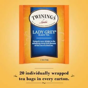 Twinings Lady Grey Tea - A Fresh, Uplifting Black Tea with Orange Peel, Lemon Peel, and Natural Citrus Flavours, Caffeinated Tea Bags, Individually Wrapped, 20 Count (Pack of 3)