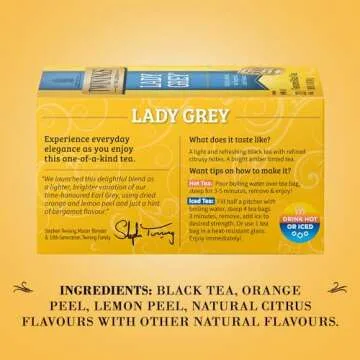Twinings Lady Grey Tea - A Fresh, Uplifting Black Tea with Orange Peel, Lemon Peel, and Natural Citrus Flavours, Caffeinated Tea Bags, Individually Wrapped, 20 Count (Pack of 3)