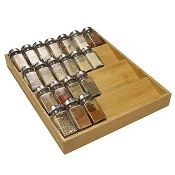Simhoo Bamboo Spice rack In-Drawer Kitchen Cabinet Spice 28 Bottle Holder Tray for Storage/Organizer 4-Tier Insert