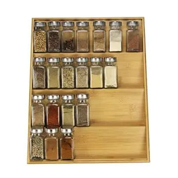 Simhoo Bamboo Spice rack In-Drawer Kitchen Cabinet Spice 28 Bottle Holder Tray for Storage/Organizer 4-Tier Insert