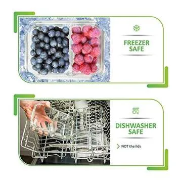 PrepNaturals Glass Meal Prep Containers Glass 2 Compartment (3 Pack) - Glass Food Storage Containers - Glass Storage Containers with Lids - Divided Glass Lunch Containers Food Container 24 Ounce