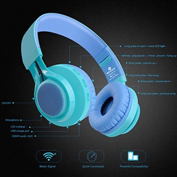 Riwbox WT-7S Kids Bluetooth Headphones with LED Lights